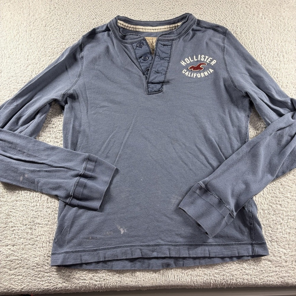 Vintage‎ Hollister Henley Shirt Mens XL Long Sleeve Blue Y2K
